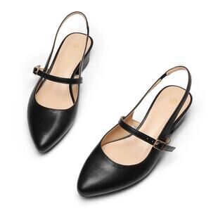 Pennysue Women's Slingback Sandals Black Low Block Heel Mary Jane Pumps 11